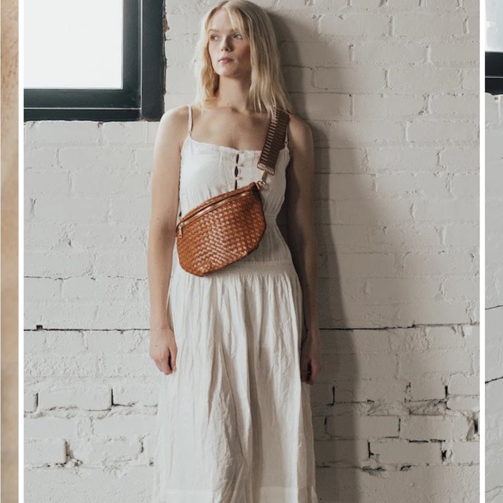 Woven Leather Crossbody Belt Bag in Cognac - Picture 2 of 6